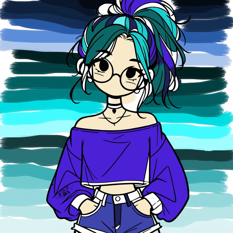 girl with a messy ponytail glasses a baggy crop top and jean shorts