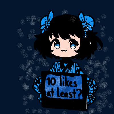 a cute anime girl holding a sign that says,” 10 likes at least?
