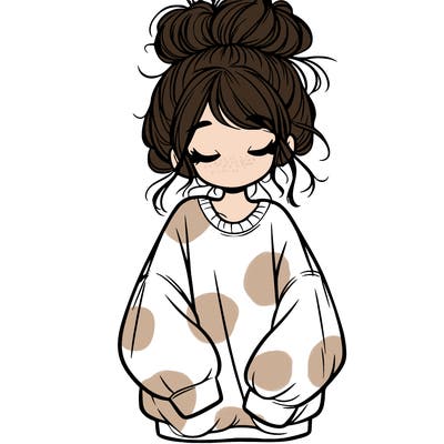 girl with baggy sweatshirt and messy bun