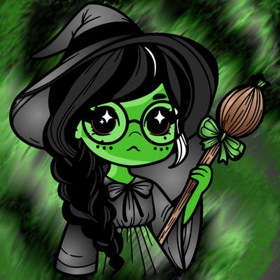 a witch with a braid and two glasses