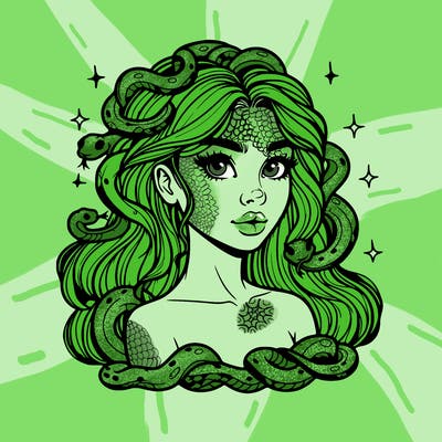 realistic girl with snakes as hair