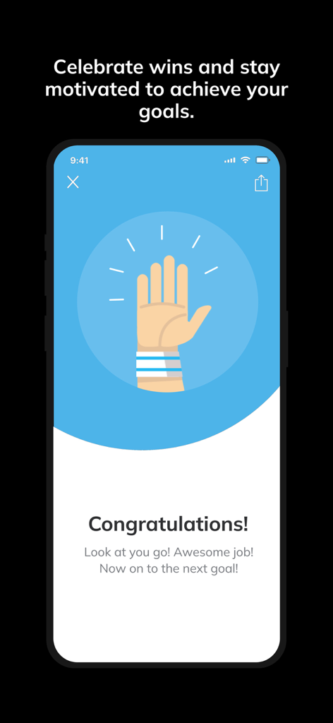 Courthouse Clubs - Courthouse Clubs app screen showing a congratulations message and a high-five icon for workout achievements