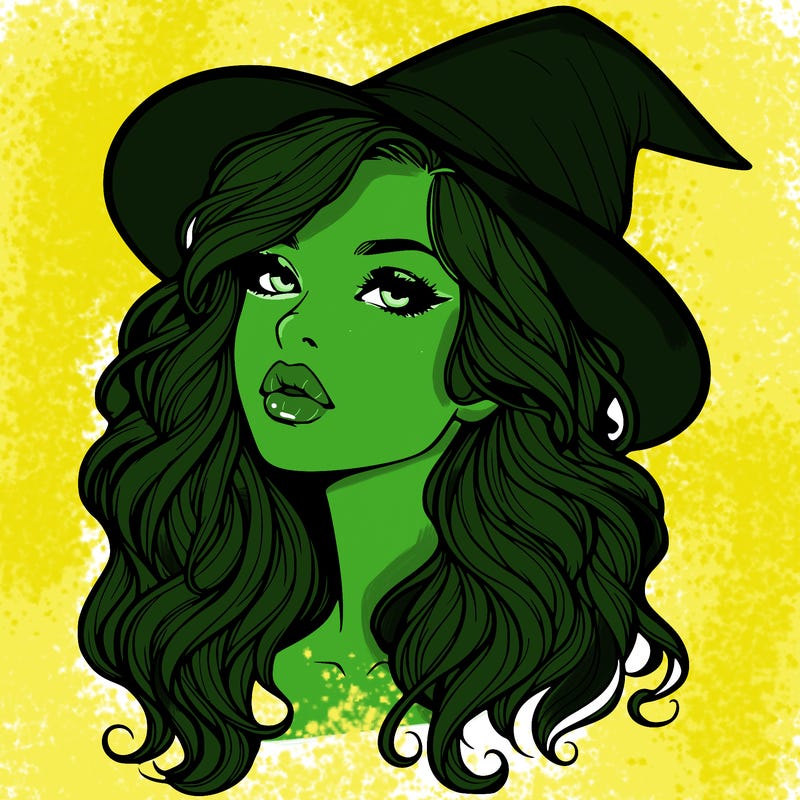 realistic witch girl with wavy hair and lips