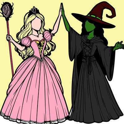 detailed realistic split of a princess and a witch