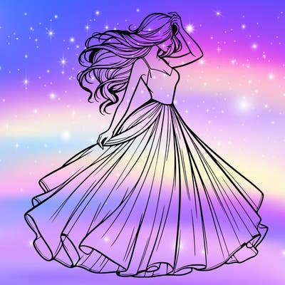 realistic woman with dress flowing in the wind