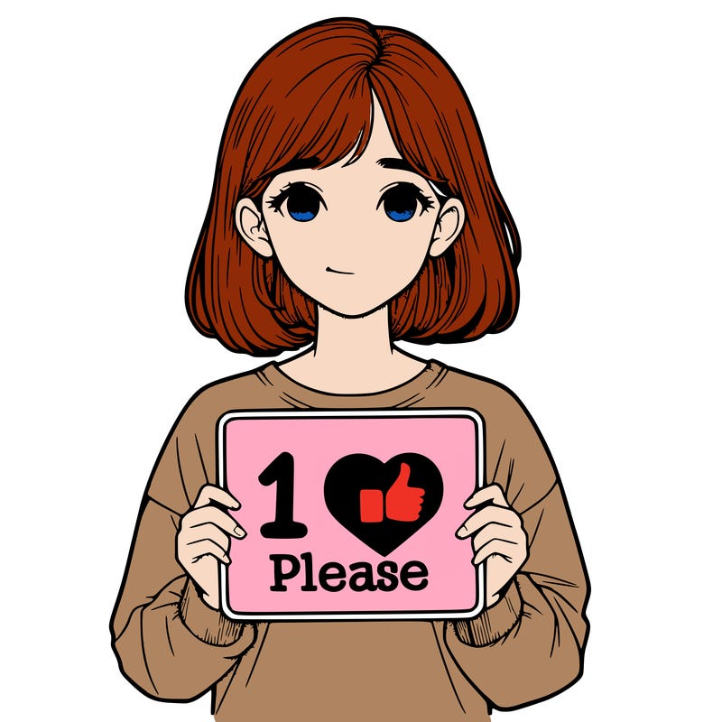 realistic girl holding a sign that says 1 like please