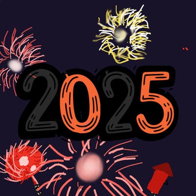 one line scrawled numbers sketch design “2025”