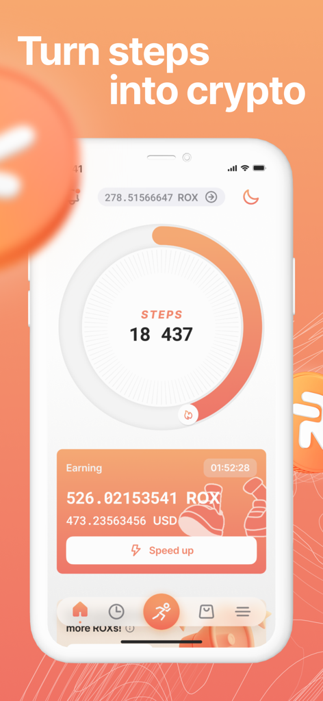 Robox Fit - Walk & Earn - Robox Fit app dashboard displaying daily steps and crypto earnings