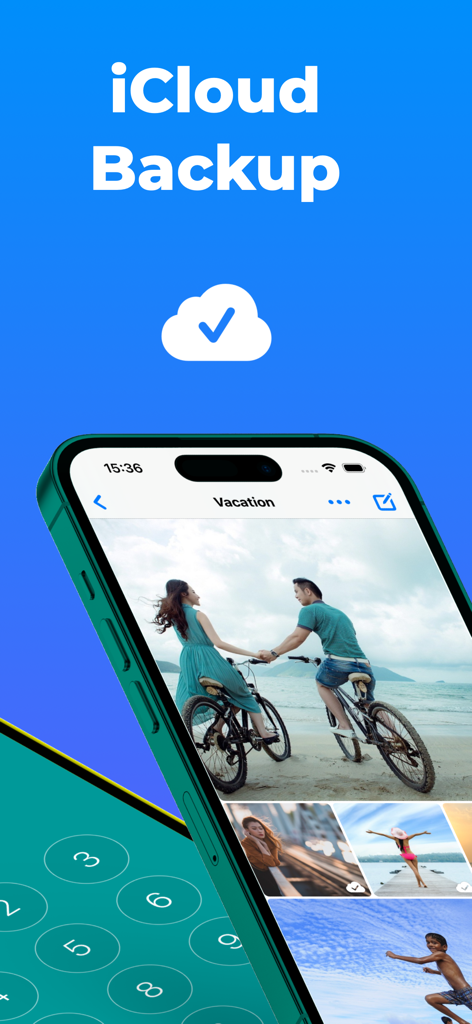 Secure Folder: Photo Vault - Interface do aplicativo Secure Folder mostrando backup do iCloud para álbuns de fotos privados