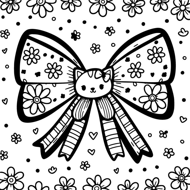 a bow with flowers on it and cat pattern