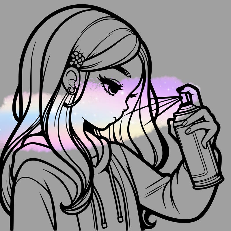 a realistic girl spray painting