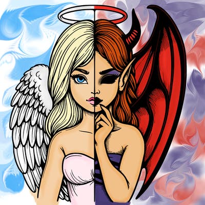 realistic angel half demon