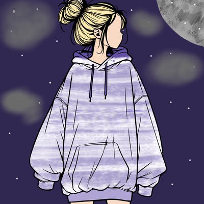 realistic girl with a oversized sweatshirt on and a bun