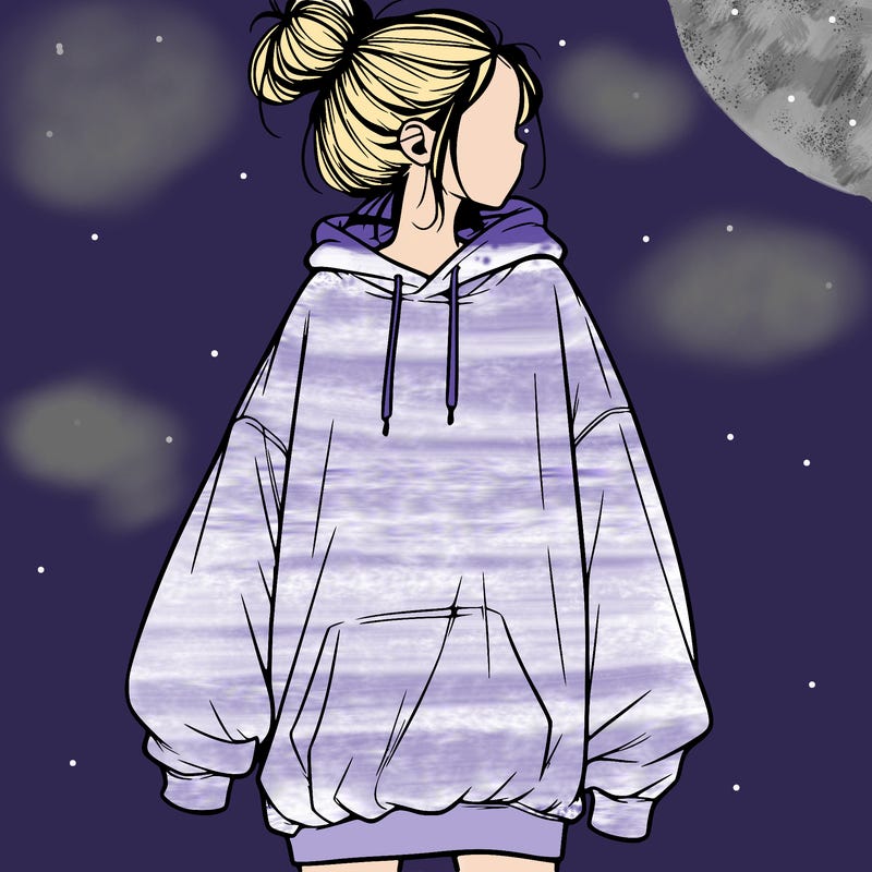 realistic girl with a oversized sweatshirt on and a bun