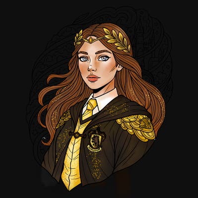 godess girl from hogwarts hufflepuff head to shoulders