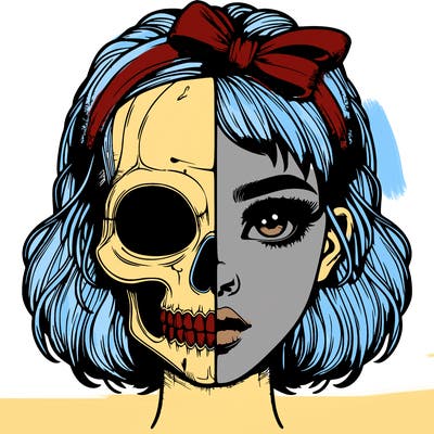 realistic girl with half skull mask