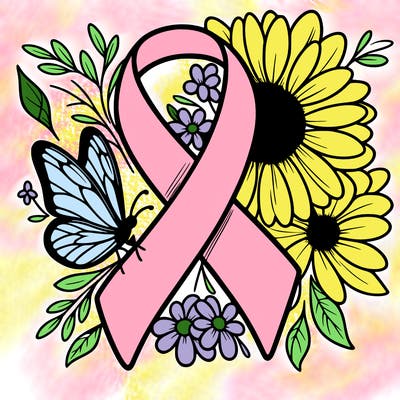 cancer awareness symbol with flowers and butterflies