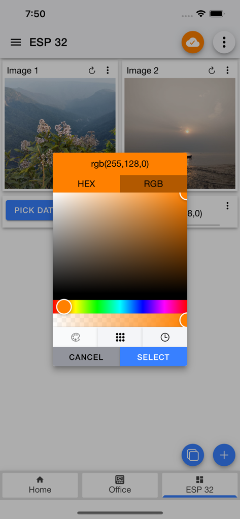 IoT MQTT Panel Pro - Color picker and image panels on an ESP32 smart home dashboard
