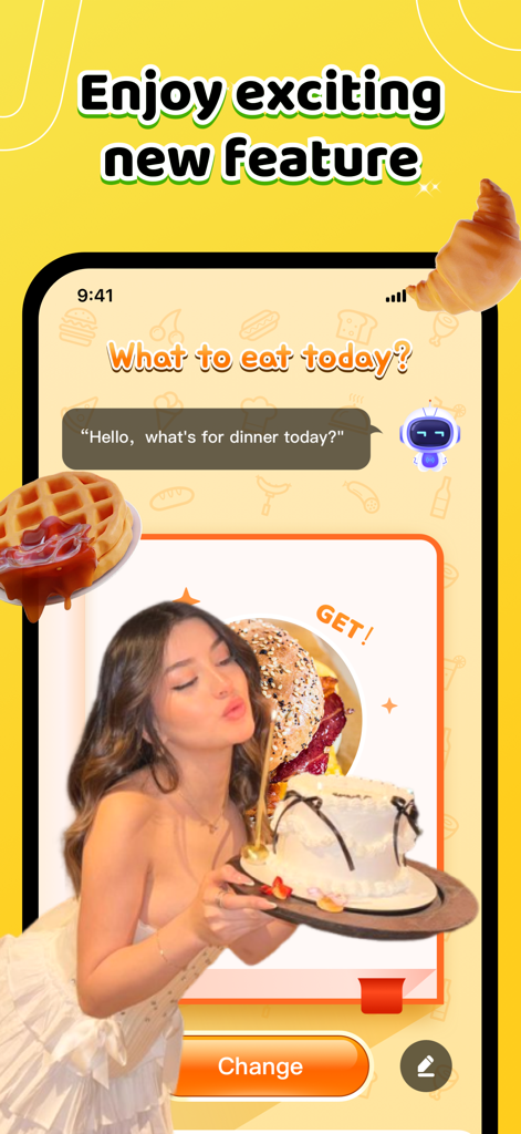 Seeya - Interfaz de la aplicación Seeya que muestra la función de recomendación de comida impulsada por IA con la pregunta ¿qué comer hoy?