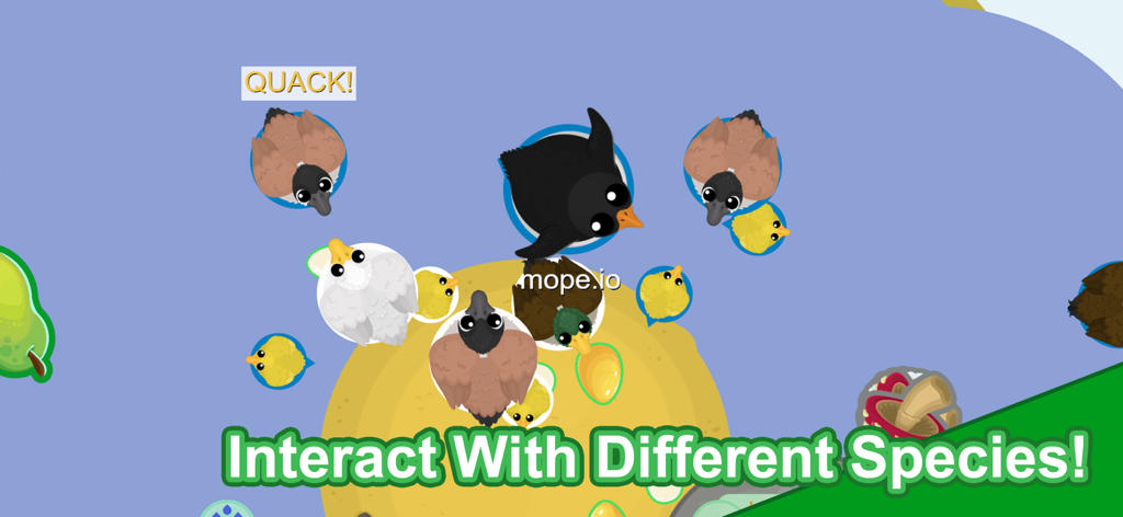 mope.io - Gameplay von mope.io, das Spieler als verschiedene Vogelarten zeigt, die auf einer Karte interagieren