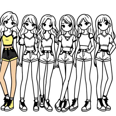 a group of girls wearing crop tops and shorts