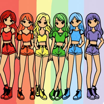 a group of girls wearing crop tops and shorts