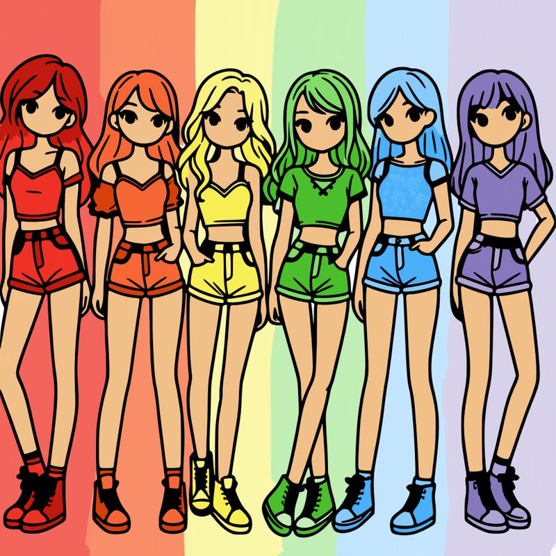 a group of girls wearing crop tops and shorts