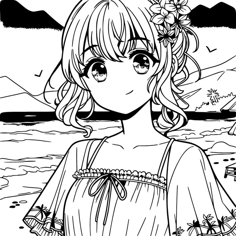 manga girl at the beach
