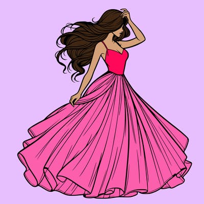 realistic woman with dress flowing in the wind