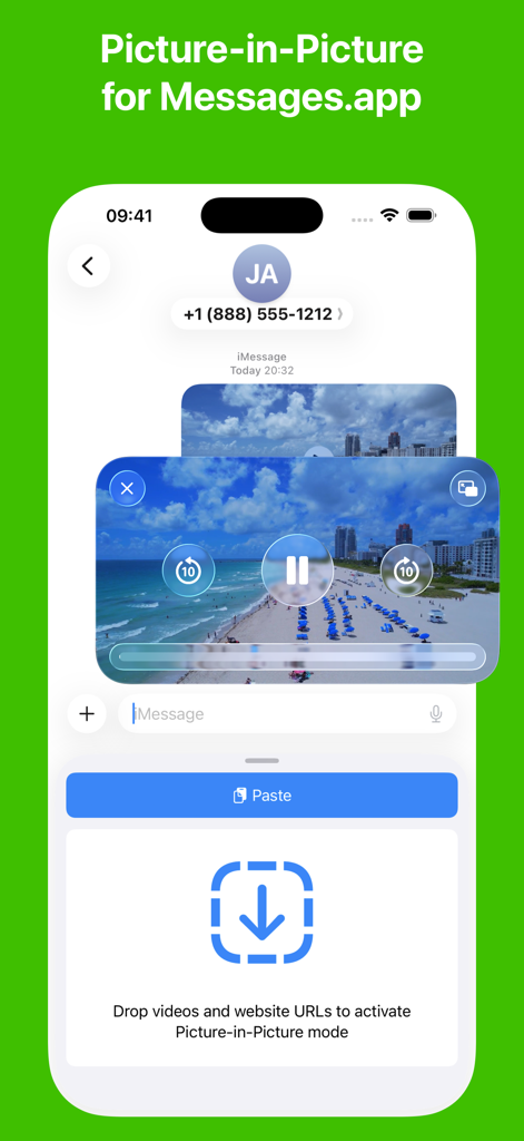 X.app - iPhone screen showing X.app picture in picture video playback within the Messages app