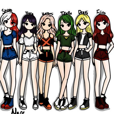 a group of girls wearing crop tops and shorts