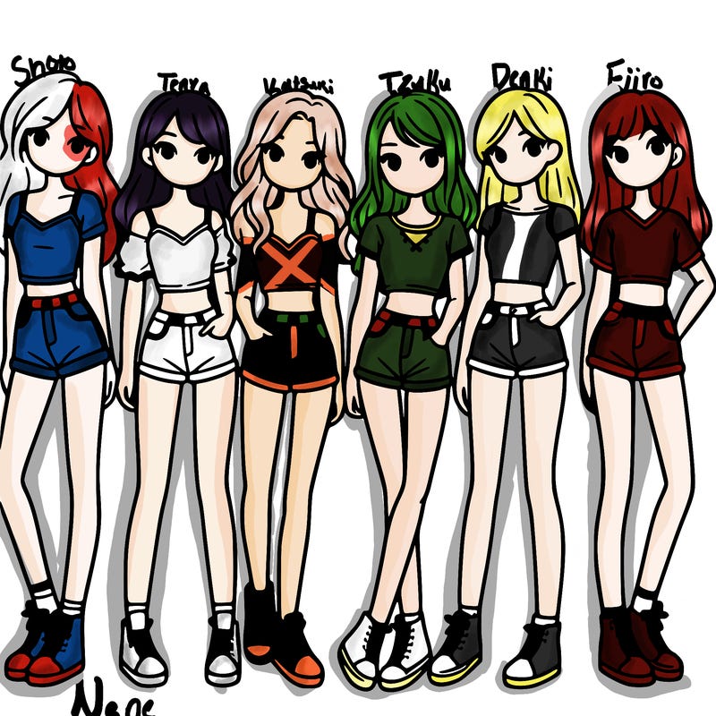 a group of girls wearing crop tops and shorts