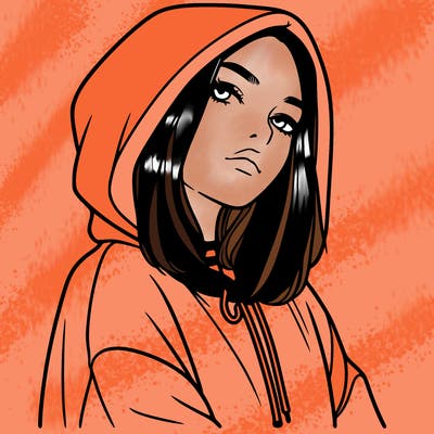 a realistic girl in a hoodie