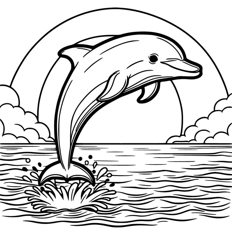 a dolphin in the open sea jumping out of the water with the sunset behind it