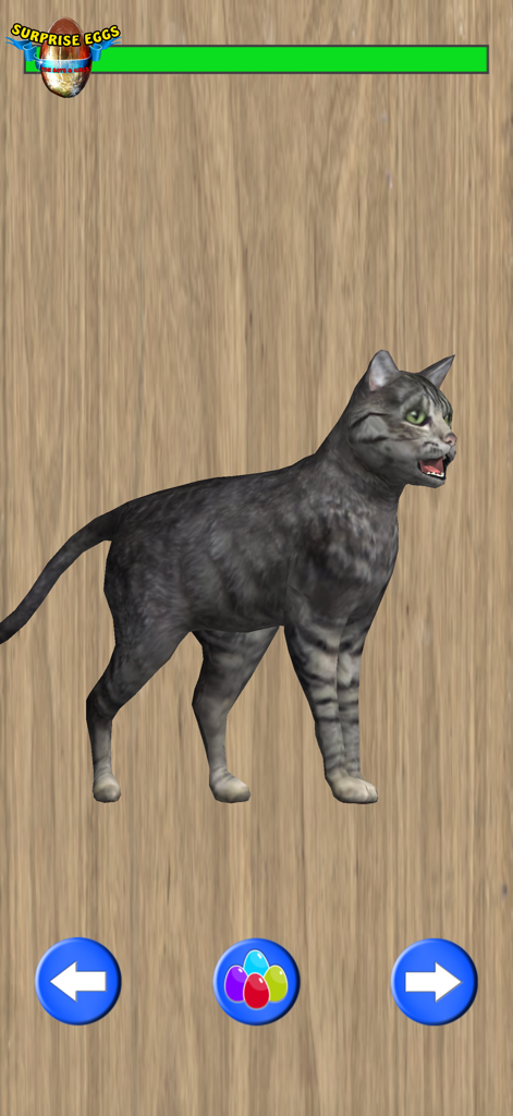 Surprise Eggs for Boys & Girls - Um brinquedo de gato cinza malhado coletado de um ovo surpresa na galeria do aplicativo.