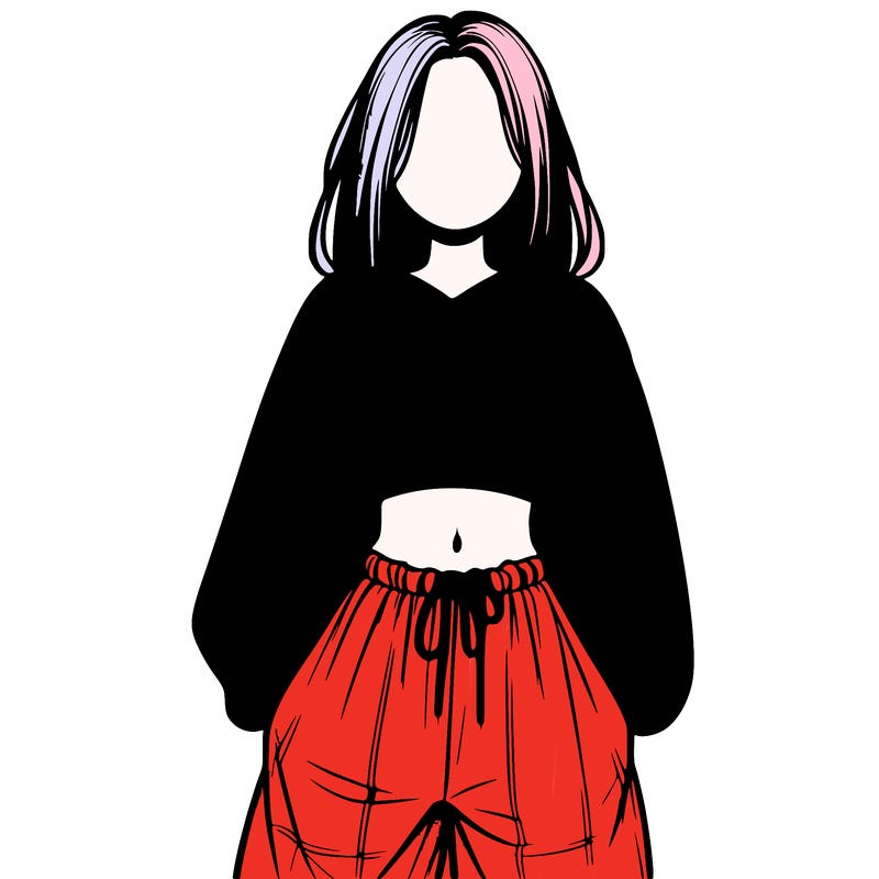realistic girl faceless with baggy pants and a crop top