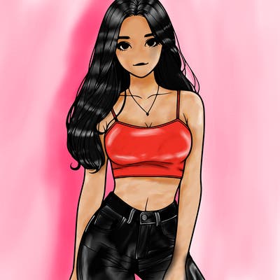 realistic girl wearing a crop top and jeans