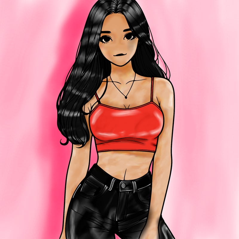 realistic girl wearing a crop top and jeans