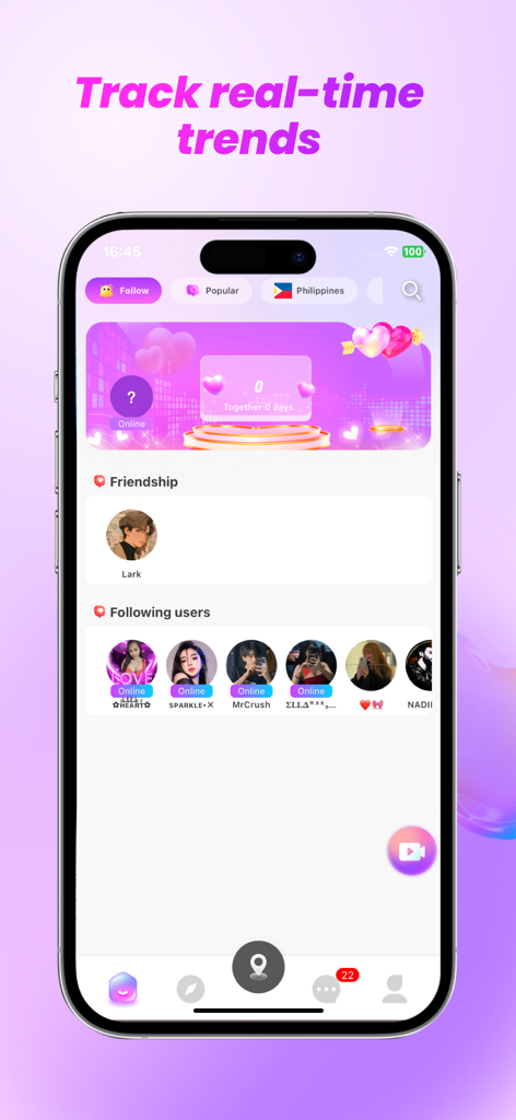 Cocco - Community & Group Chat - Interface of Cocco app showing real time trends and followed user profiles