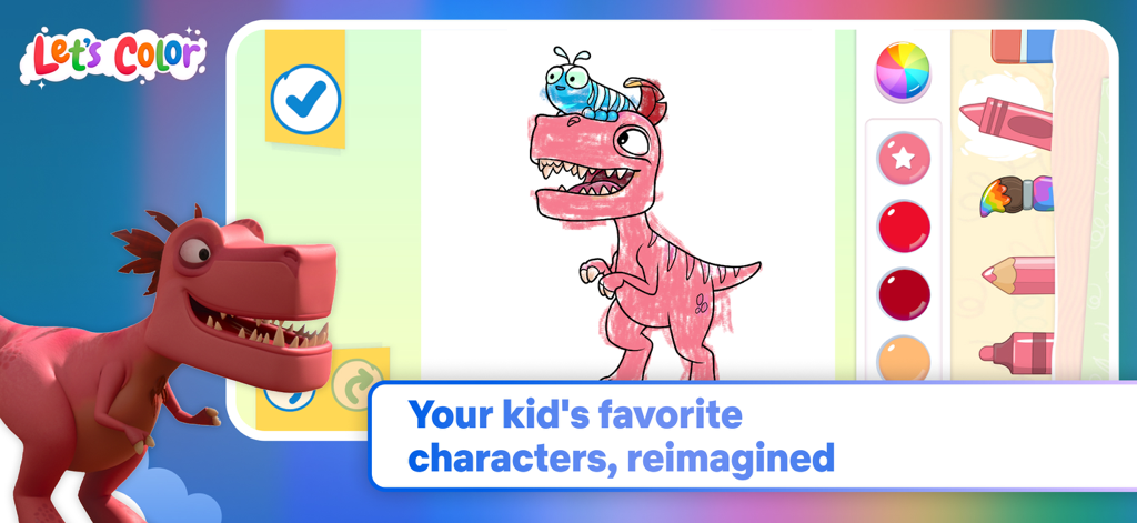 Netflix Playground - Un'attività di colorazione digitale su Netflix Playground con un dinosauro rosa tratto da Bad Dinosaurs