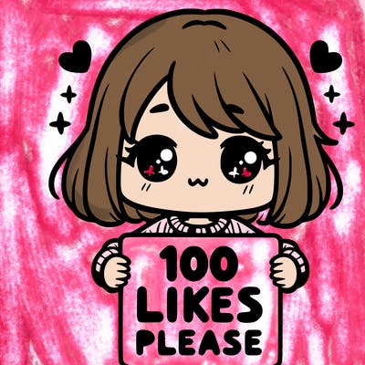 cute girl holding a sign saying 100 likes please