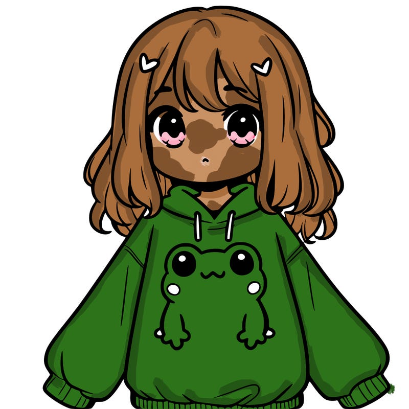 girl wearing frogging sweatshirt