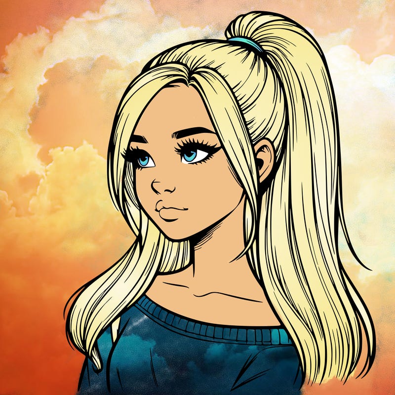 realistic girl with a high ponytail