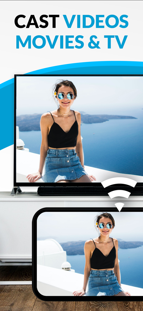 Chromecast TV Streamer #1 - A smartphone casting a personal photo of a woman to a large television screen.