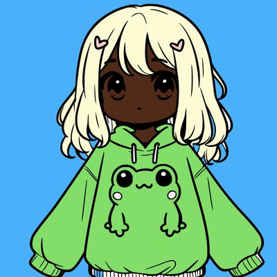 girl wearing frogging sweatshirt