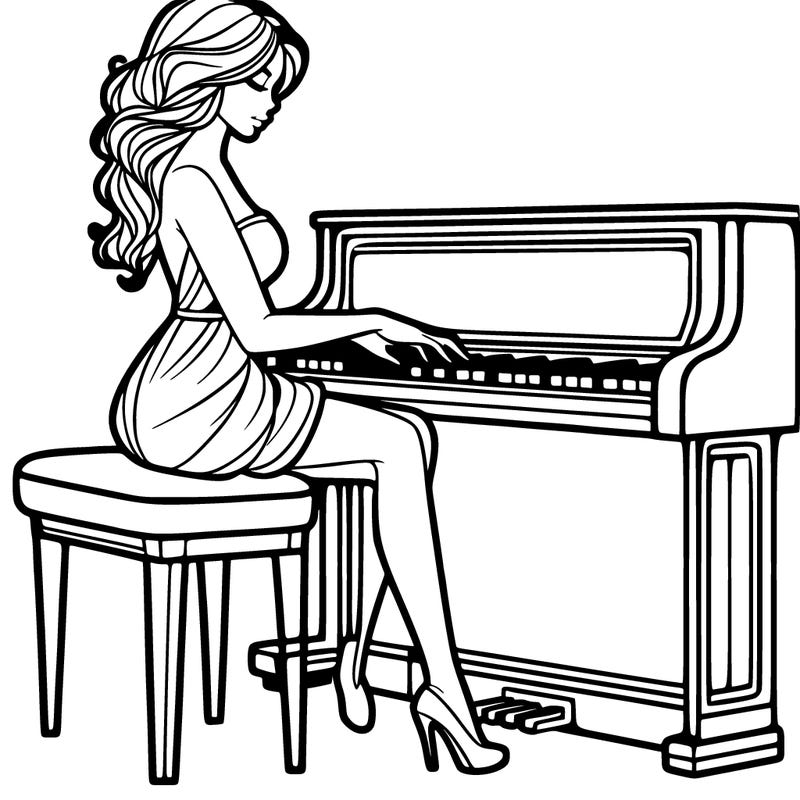 woman playing piano realistic