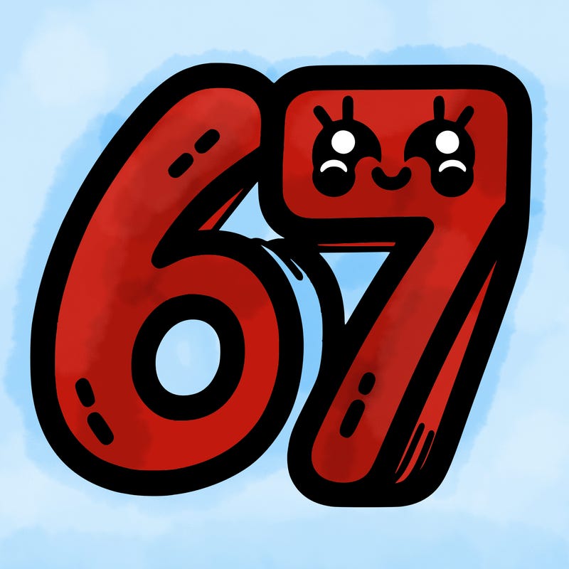 the numbers 67