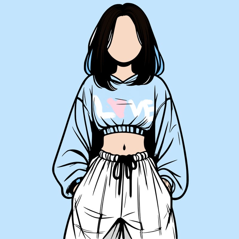 realistic girl faceless with baggy pants and a crop top