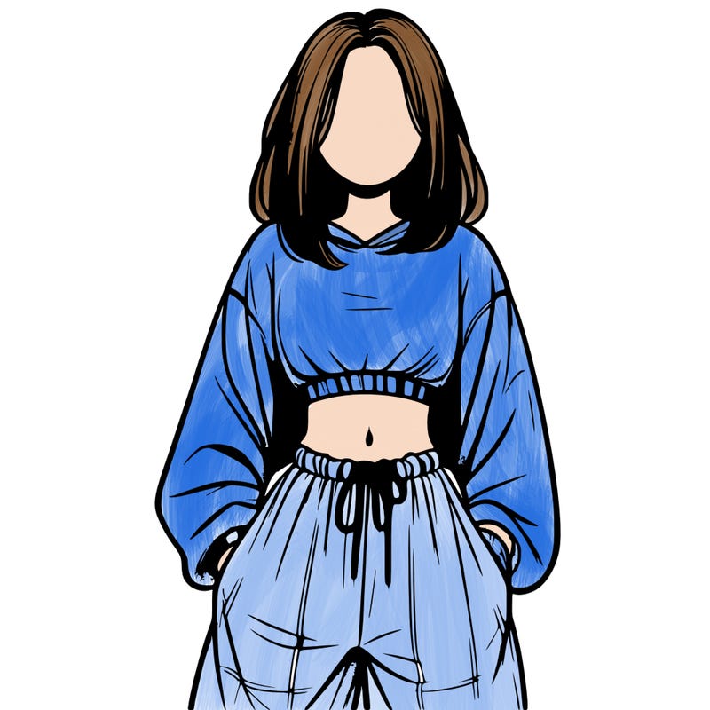realistic girl faceless with baggy pants and a crop top