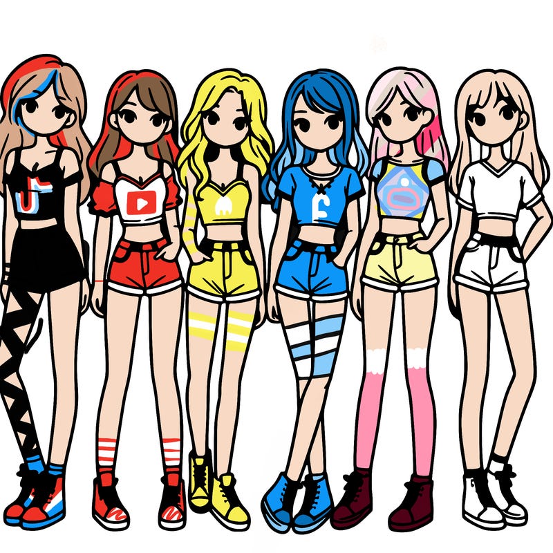 a group of girls wearing crop tops and shorts